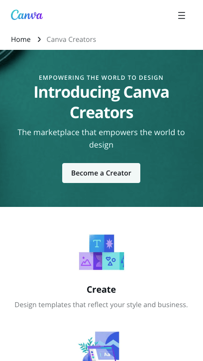 Landing page dla Instagrama marketplace Canva