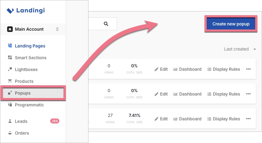 How to create new popup in Landingi