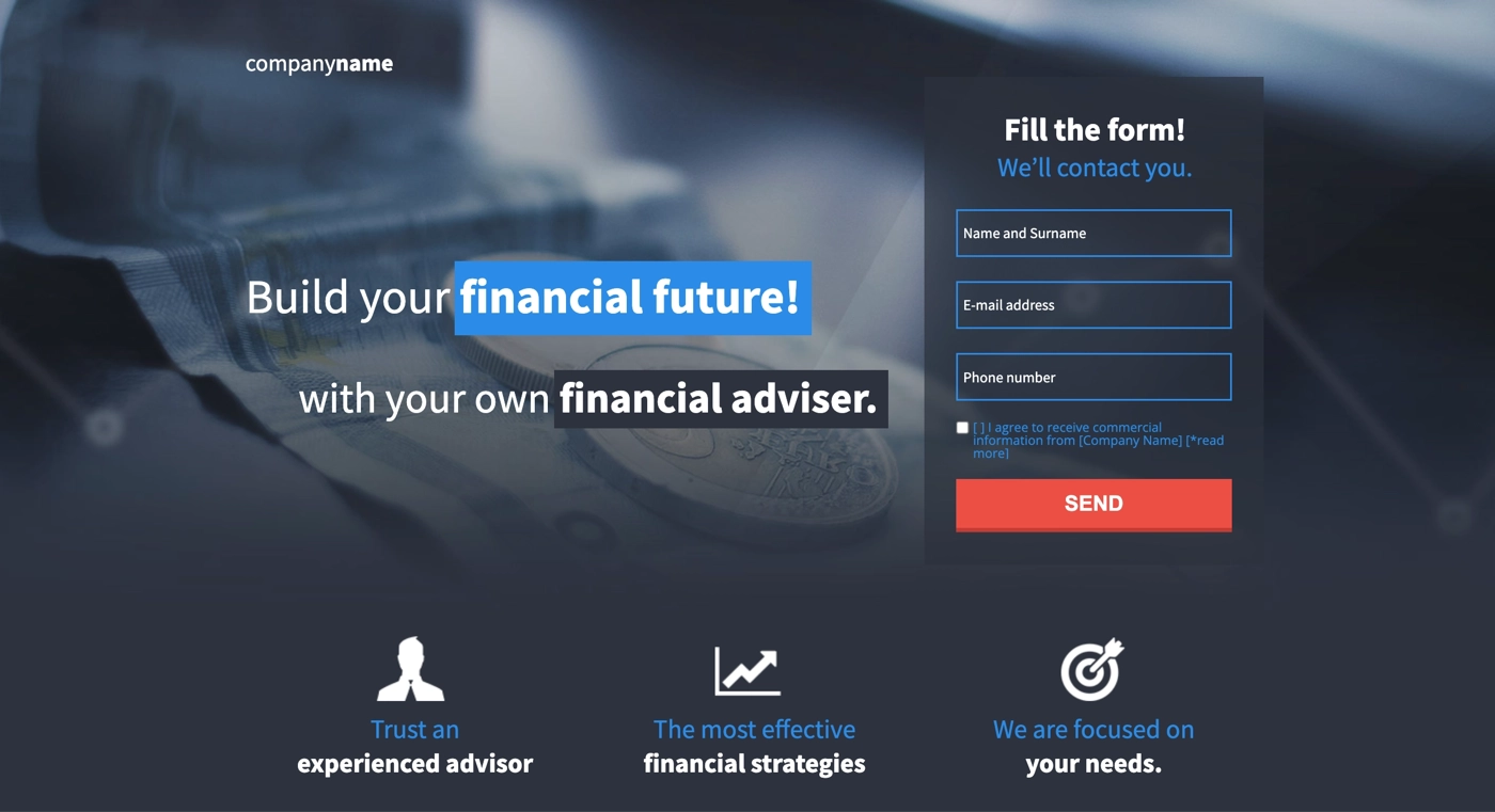Landing page template for financial advisor