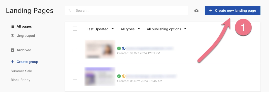 Creating landing page from platform