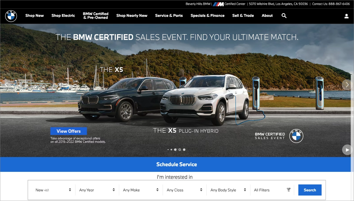 car dealership landing page example