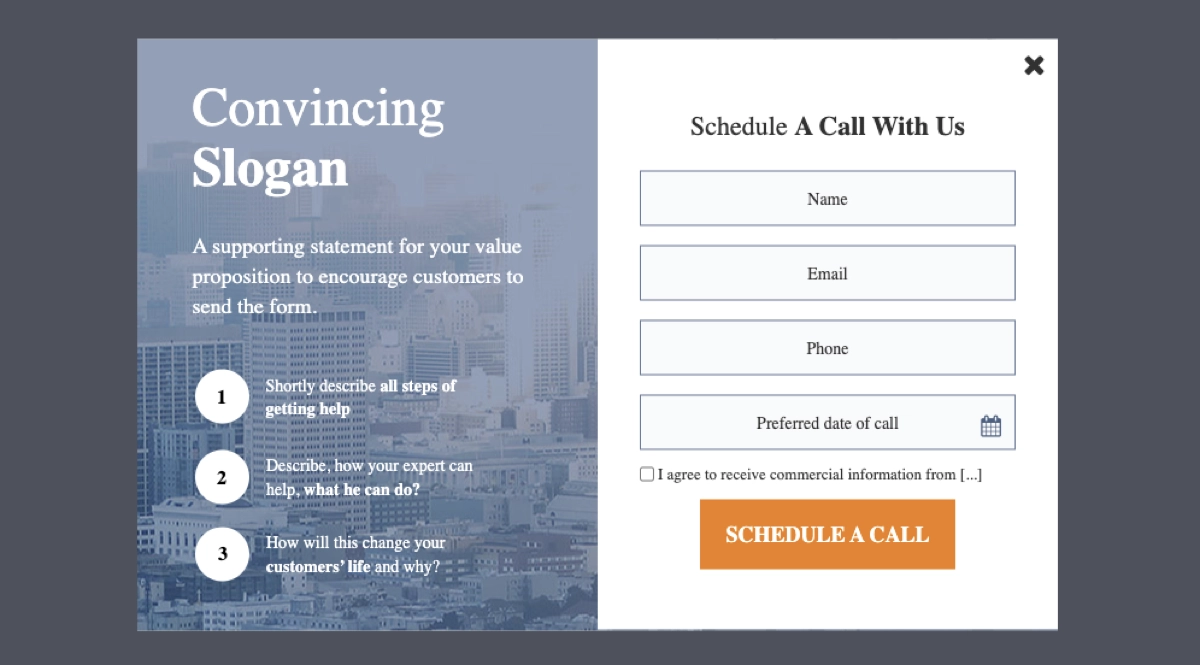 car landing page popup template