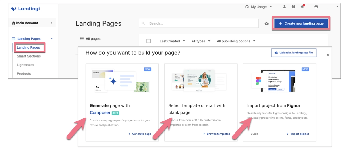Landingi's page builder
