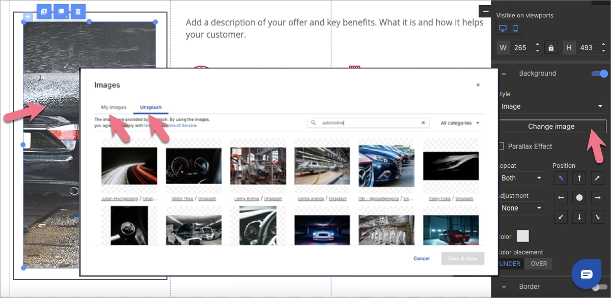 adding images in Landingi