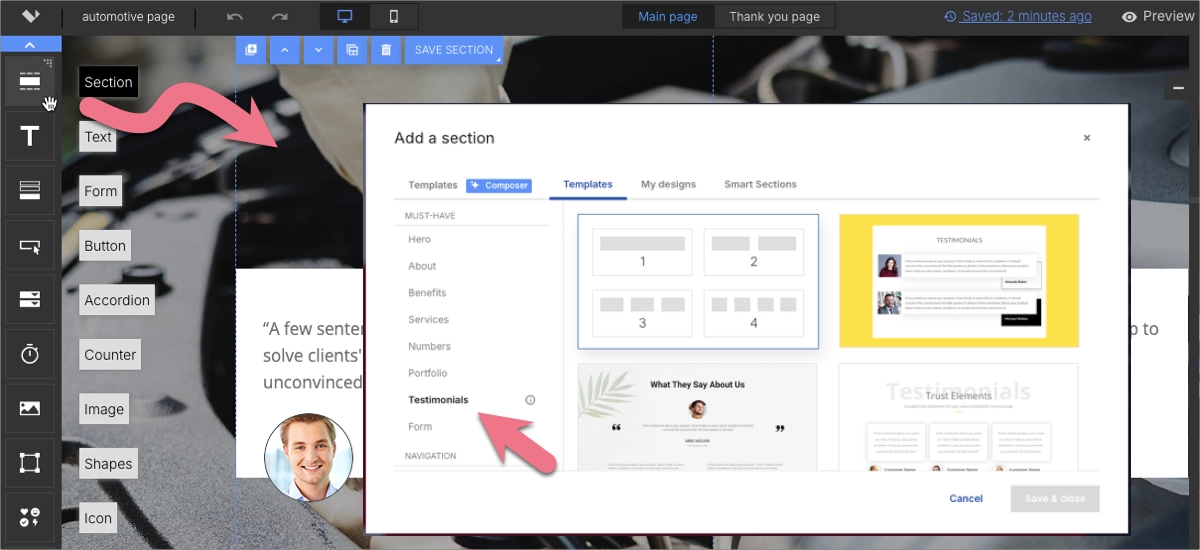 creating new section
