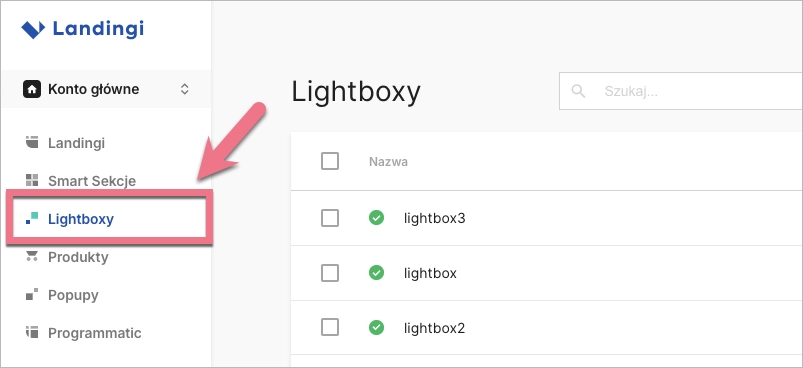 Lista lightboks&oacute;w w Landingi