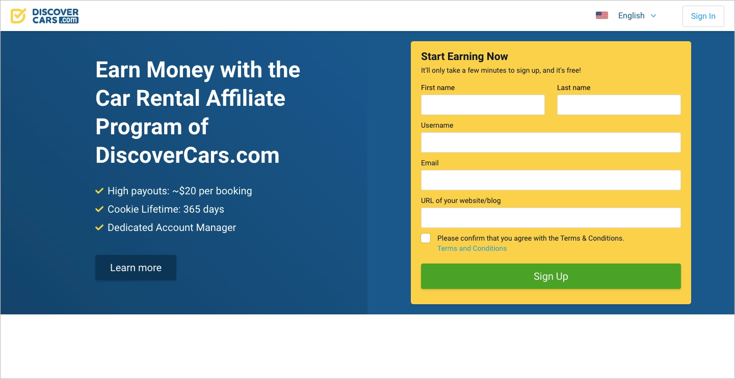 Esempio di programma di affiliazione landing page con modulo