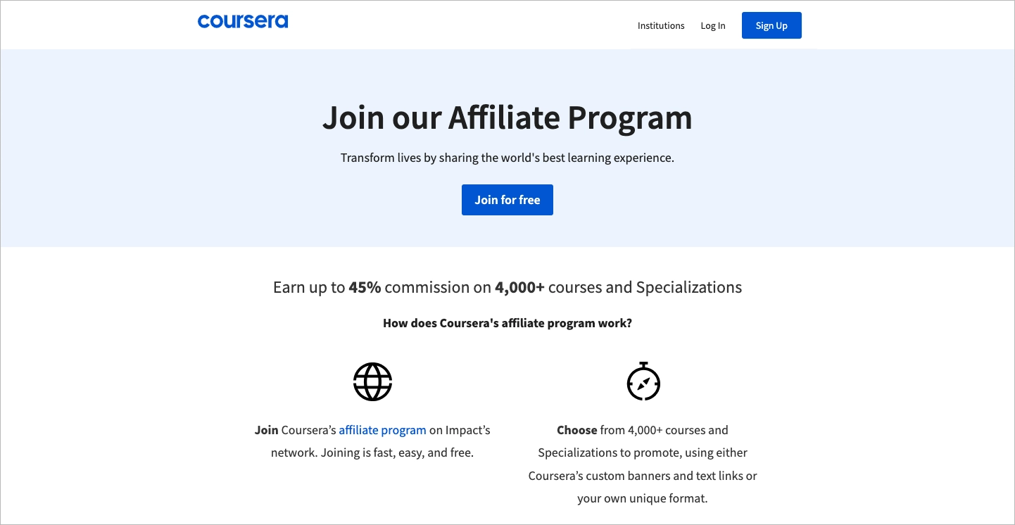 Un landing page chiaro ed efficace per il programma di affiliazione