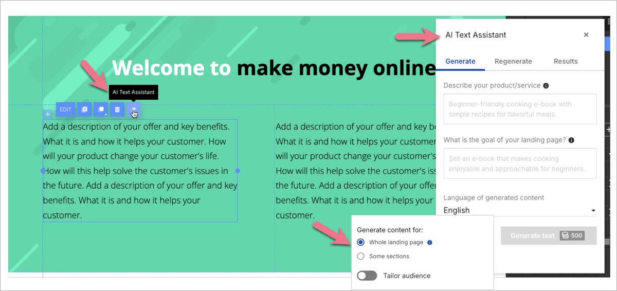 L'assistente testuale AI di Landingi 