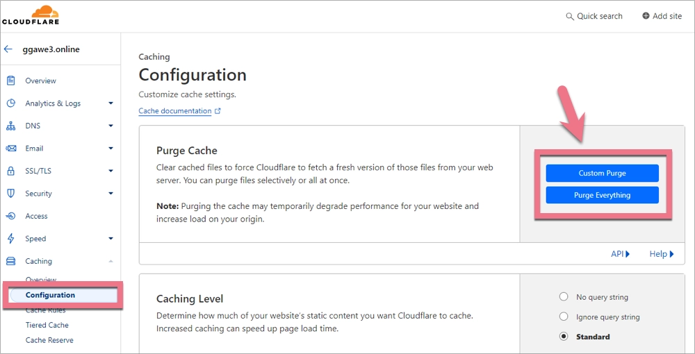 Czyszczenie pamięci podręcznej w Cloudlare