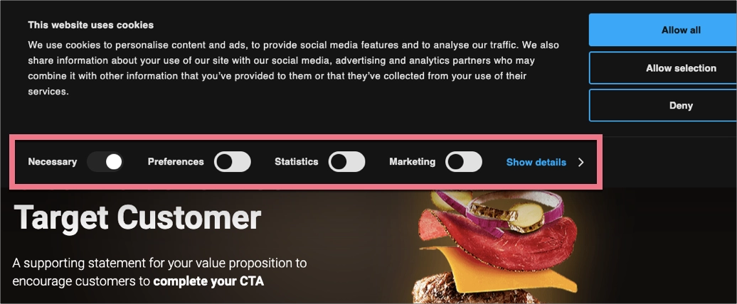 Kategorie, do kt&oacute;rych mapowane są ciasteczka w Cookiebot