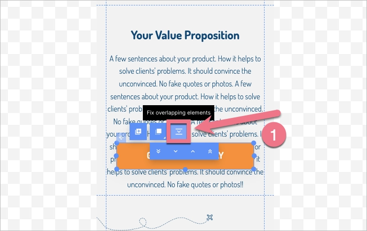 If one element overlaps another element, use the Fix overlapping elements option