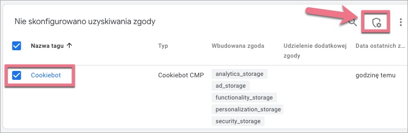 Dostosowywanie ustawień Cookiebot w GTM