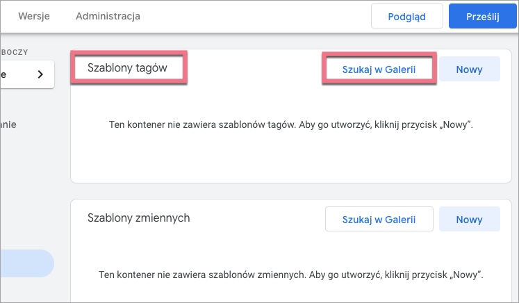 Szablony tag&oacute;w w GTM