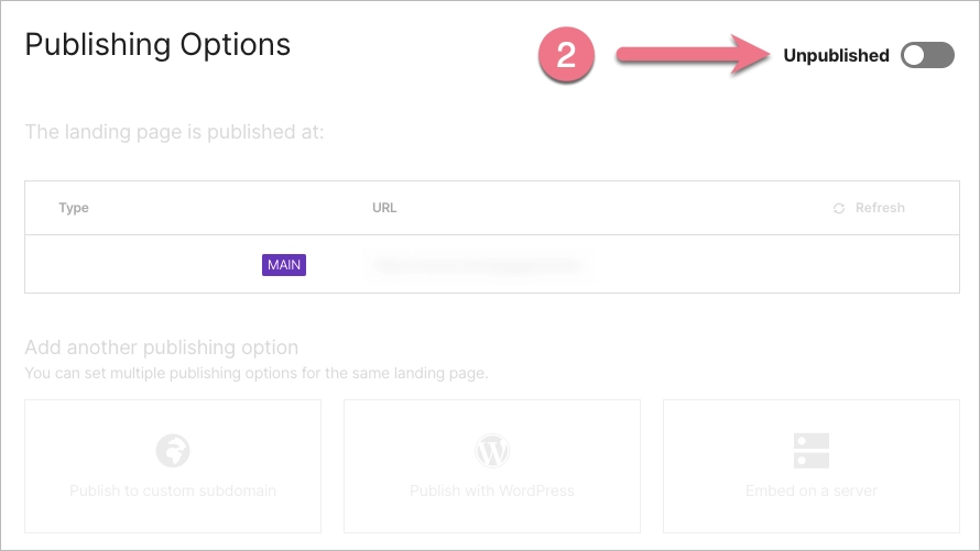 Unpublished landing page