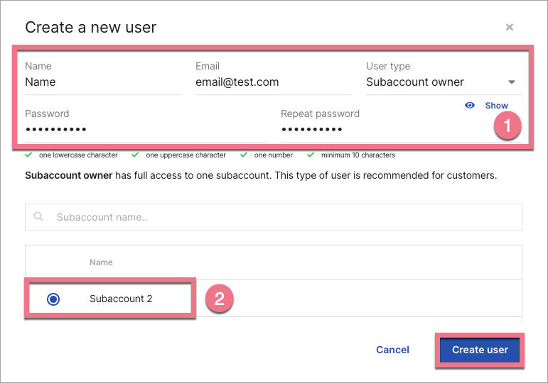 create new user landingi