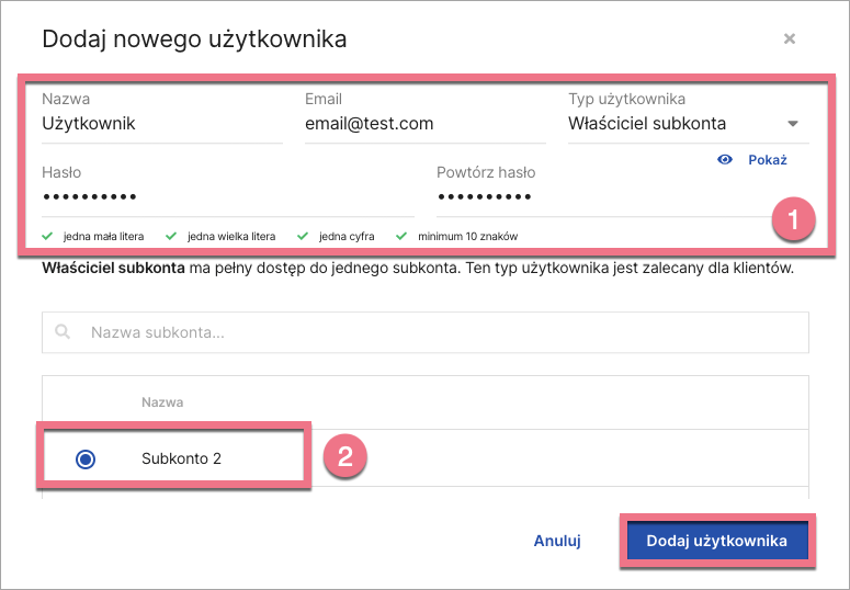 dodaj użytkownika landingi