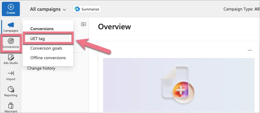 Microsoft Advertising platform view