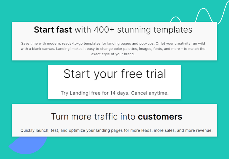 landing page headings and subheadings