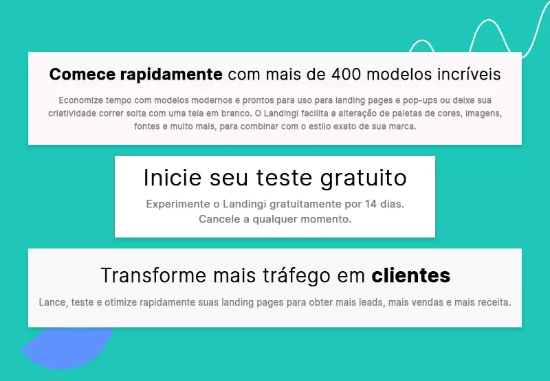 texto em uma landing page