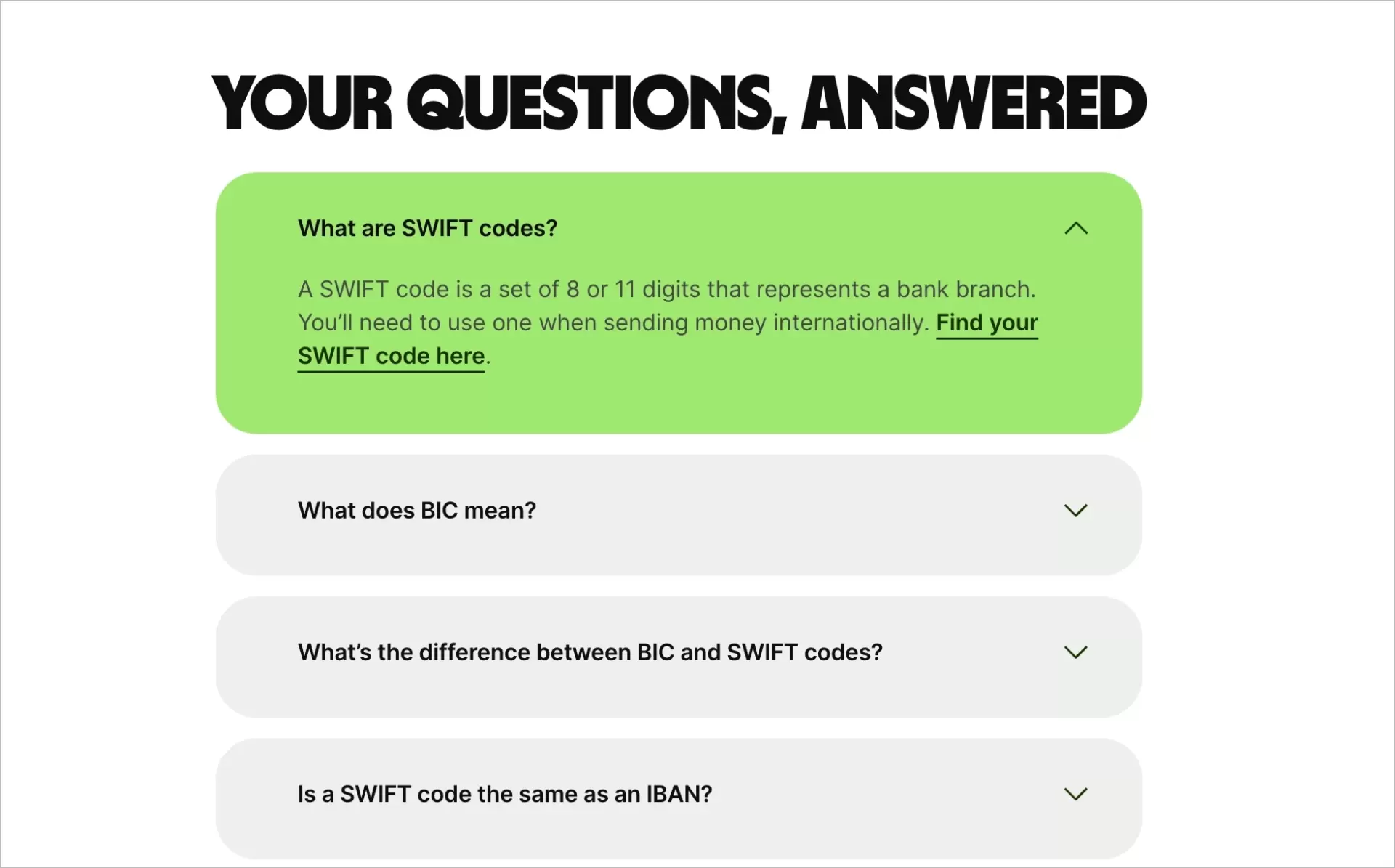 FAQ on payment transfer page