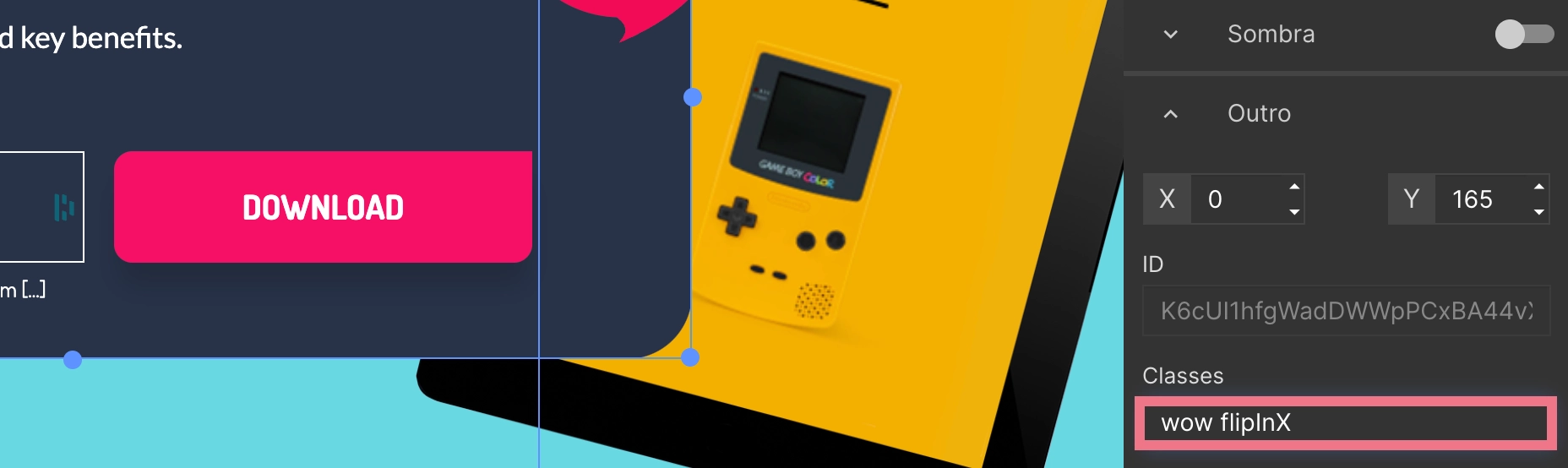 wow flipInX exemplo de anima&ccedil;&atilde;o adicionada em um construtor de landing page