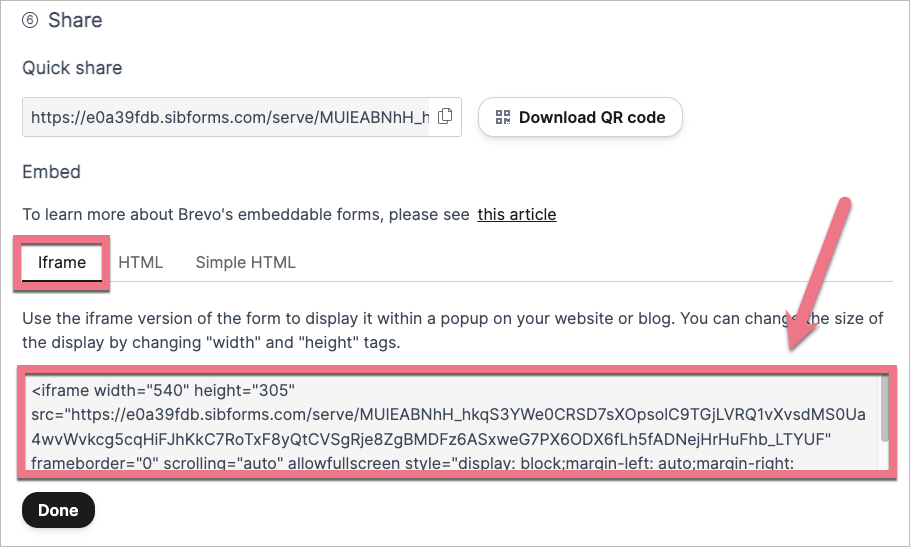Copy form code from Brevo