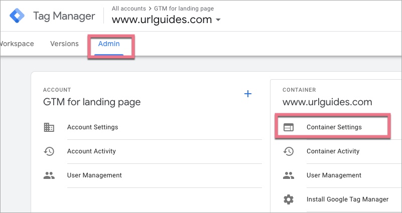 Container settings in GTM