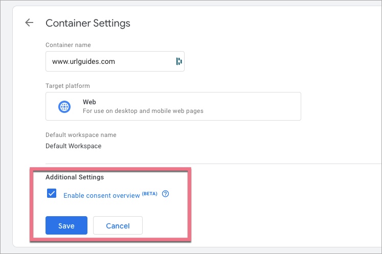 Enabling consent overview in GTM