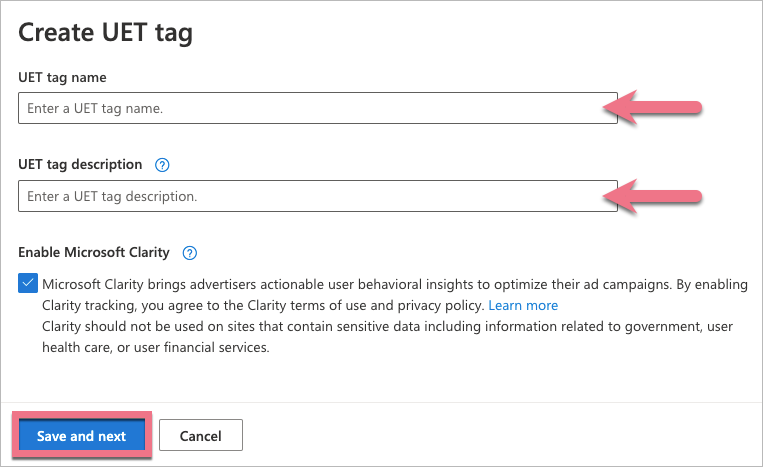 Naming the tag in Microsoft Advertising