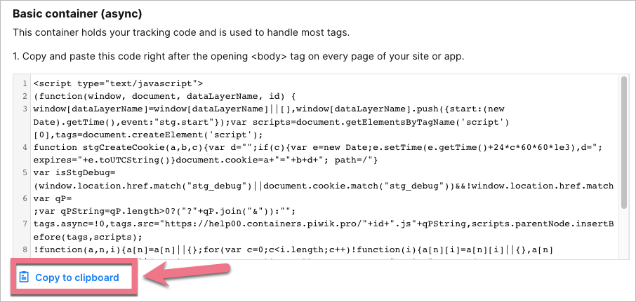 copy code from Piwik PRO