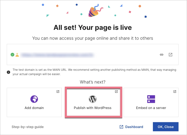 Landing page publishing with WordPress