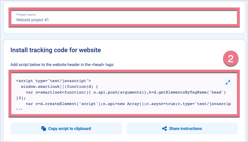 Copy tracking code from Smartlook