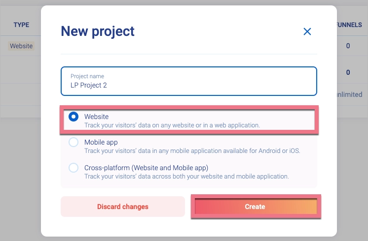 Create new project in Smartlook