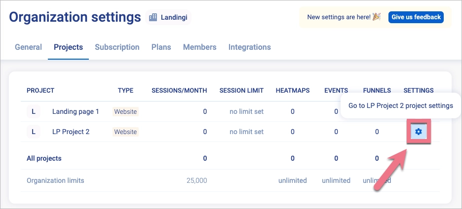 Go to project settings in Smartlook
