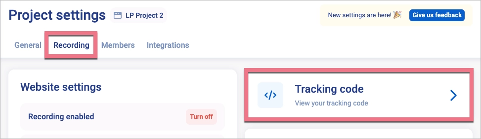 Tracking code for Smartlook integration