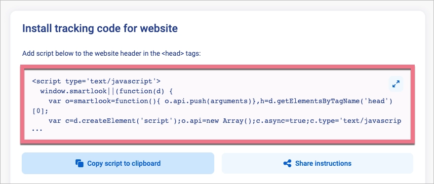 Copy Smartlook tracking code for website