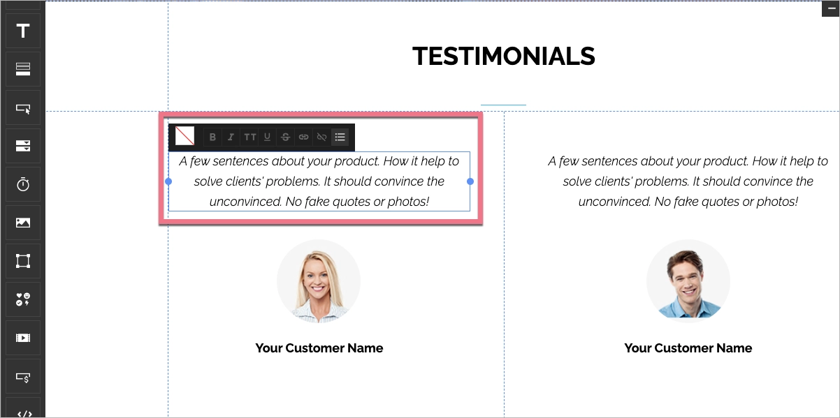 Editing testimonials section