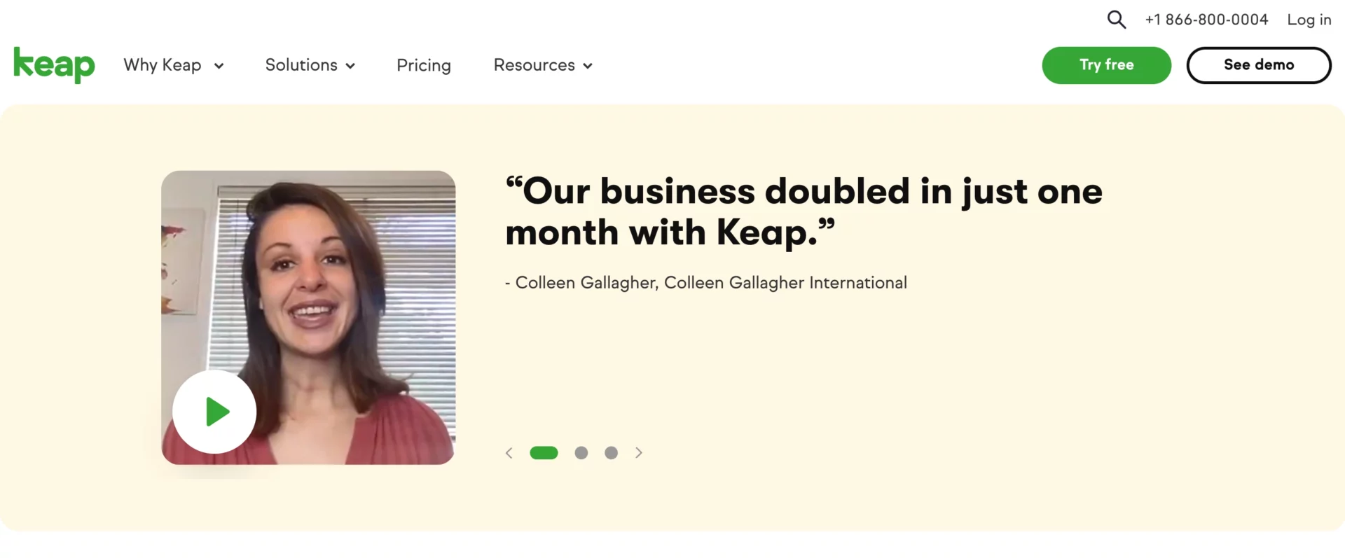 keap success story video on landing page