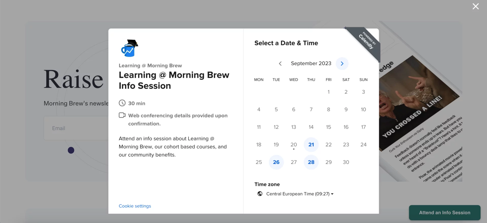 online calendar facilitating job seekers to select interview date