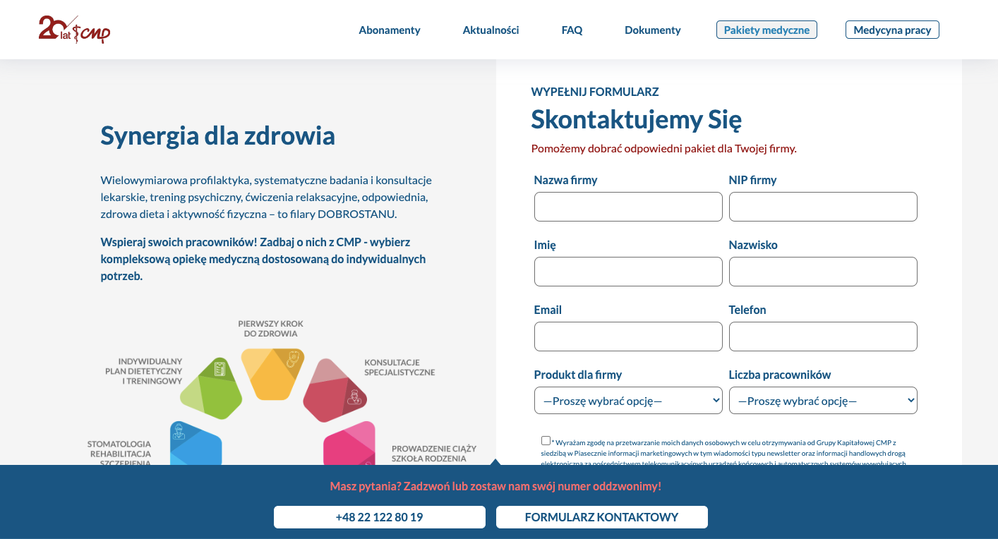 landing page ubezpieczenie zdrowia cmp