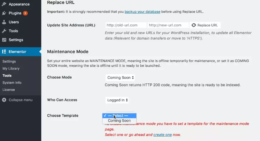 elementor maintenance mode