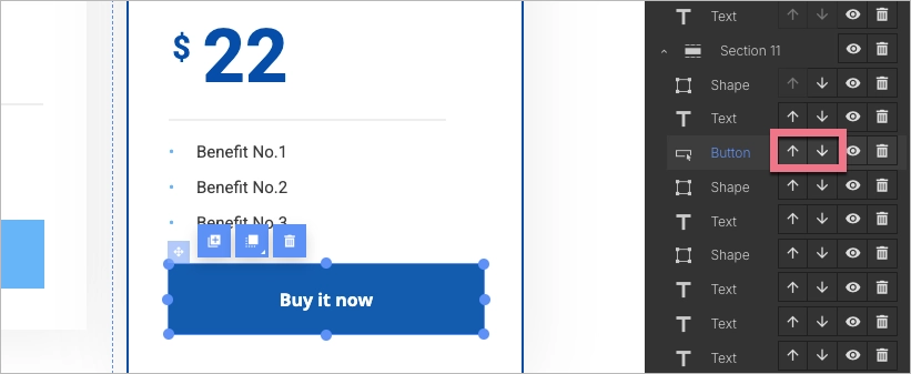 Arrows to change the HTML order of elements