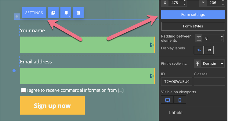 form settings landingi