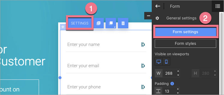 form settings landingi