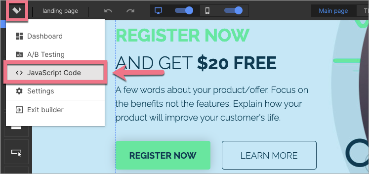 Navigating to JavaScript Code tab