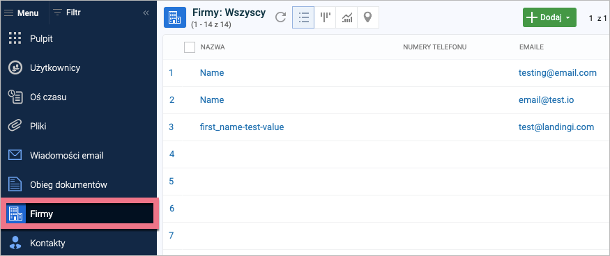 Lista lead&oacute;w w systemie Firmao