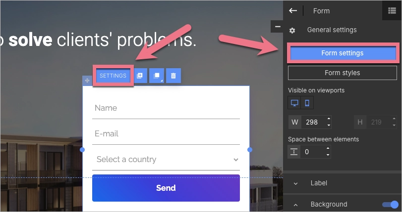 Navigation to form settings