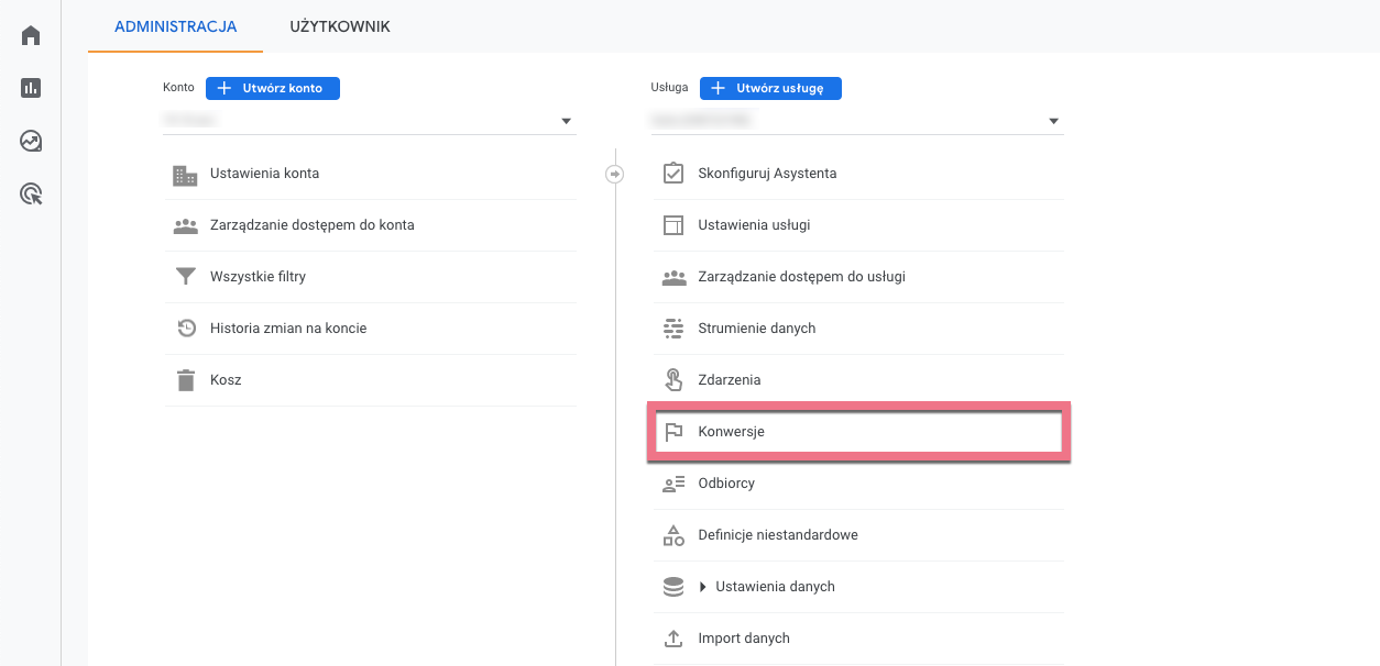 Konwersje dla usługi w GA4