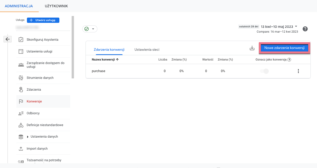 Dodaj nowe zdarzenie konwersji w GA4